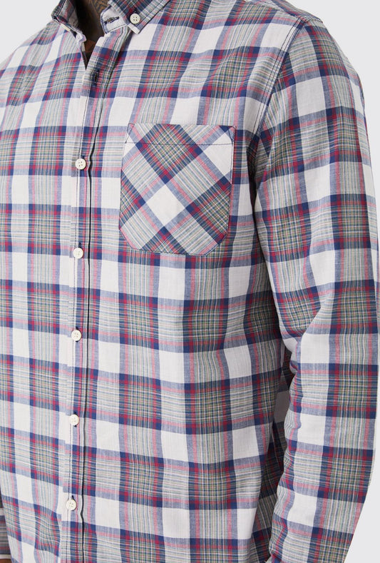 Long Sleeve Grid Burgundy Check Shirt