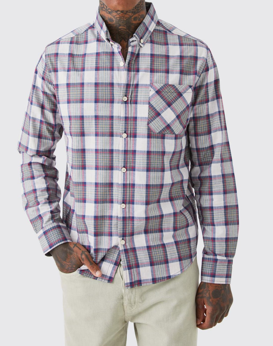 Long Sleeve Grid Burgundy Check Shirt