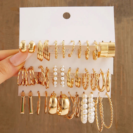 Gold & Beads Earrings Set