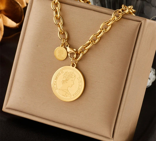 Gold Colour Stainless Steel Coin necklace