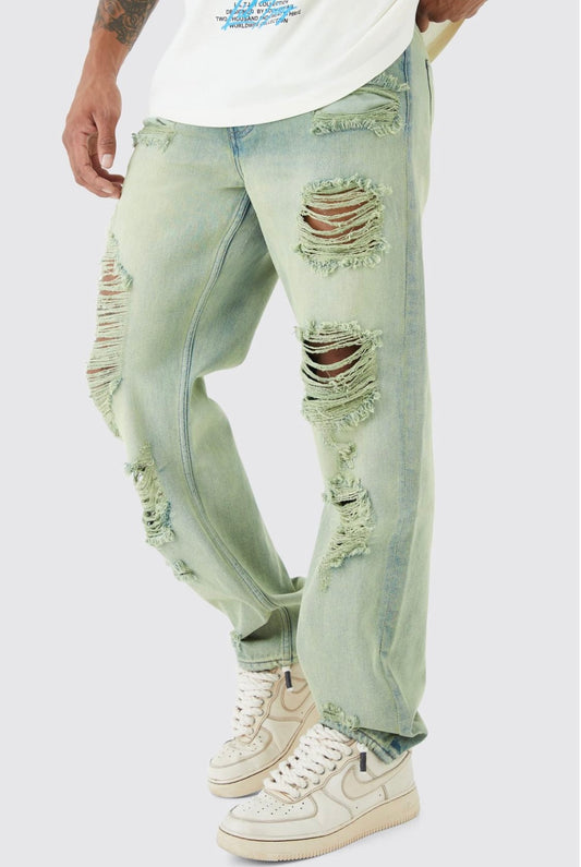 Relaxed Rigid Tinted Ripped Jeans