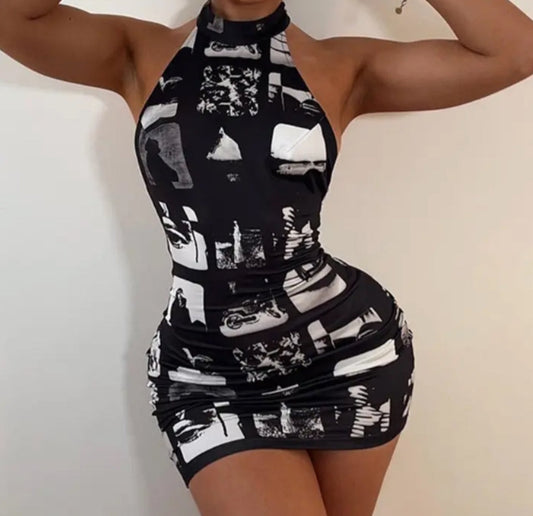 sexy ruched Backless mini dress