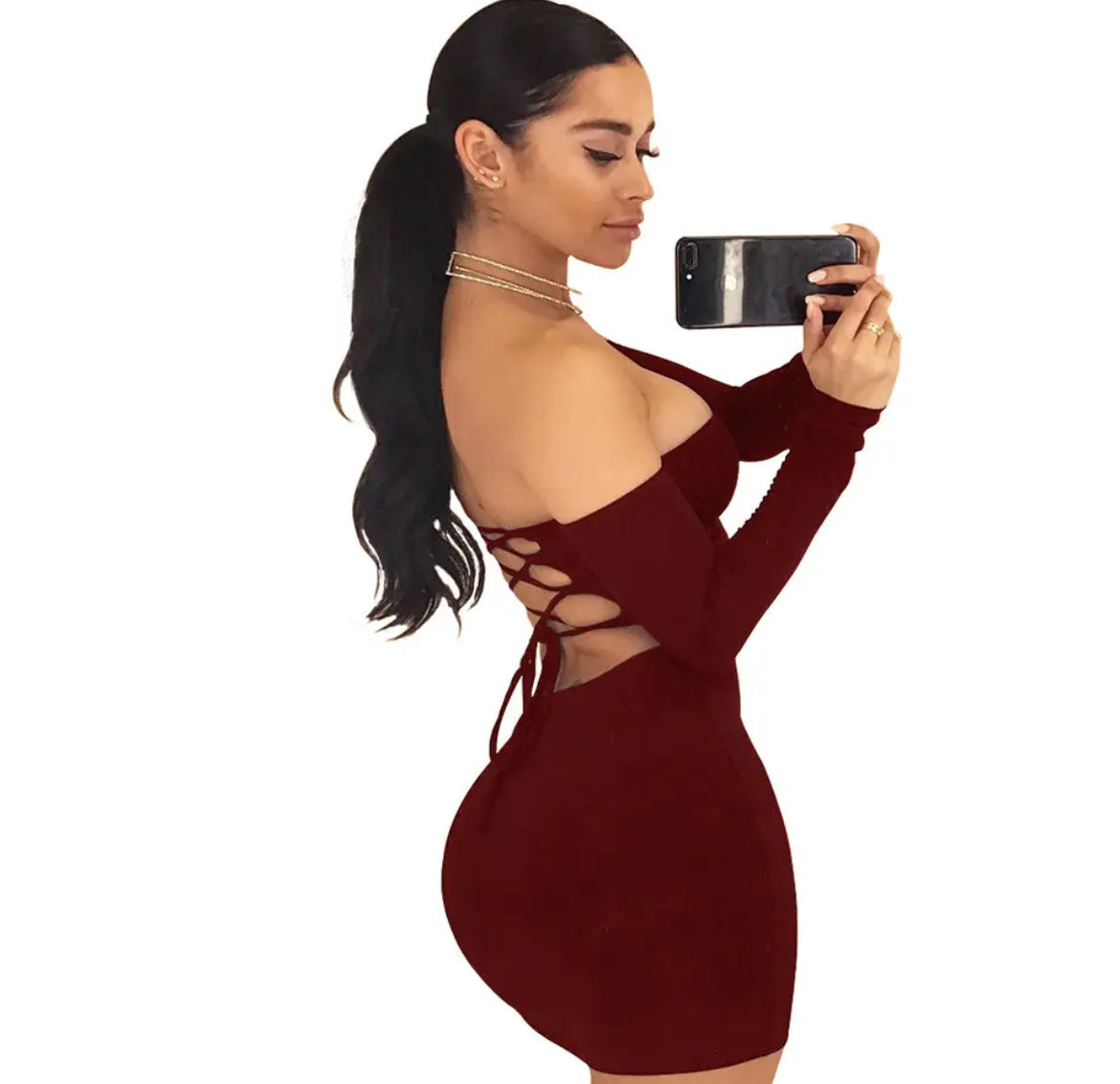 Strapless Long Sleeve Backless Mini dress