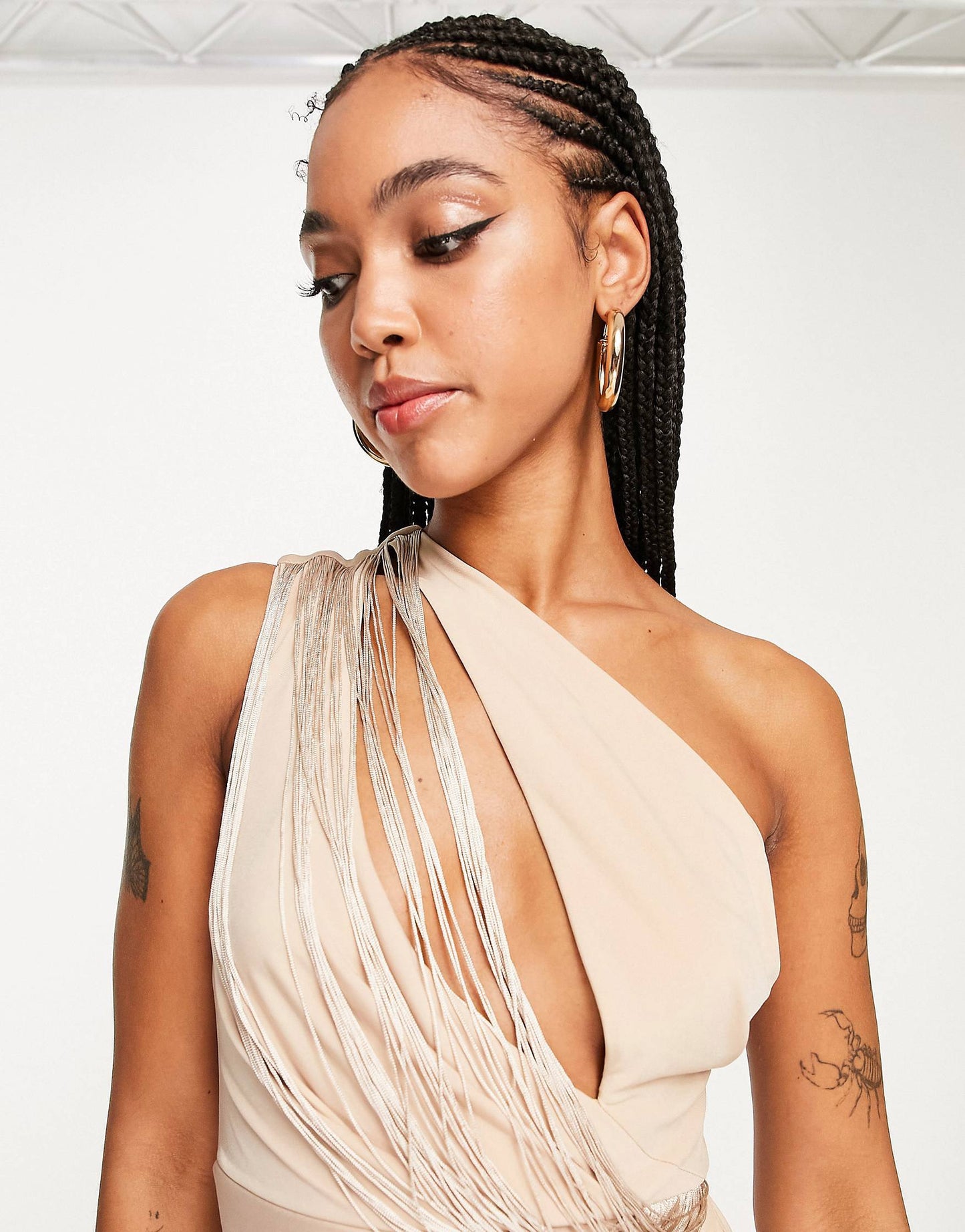 One Shoulder Fringe Mini Dress