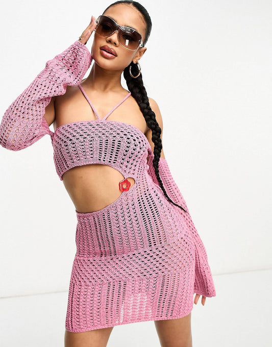 Knitted crochet mini dress