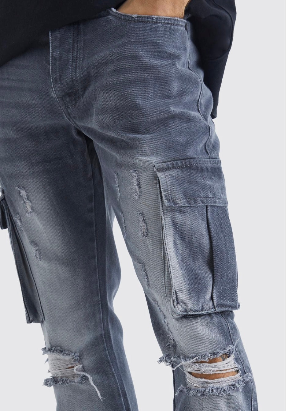 Slim Flare Rigid Ripped Cargo Pants